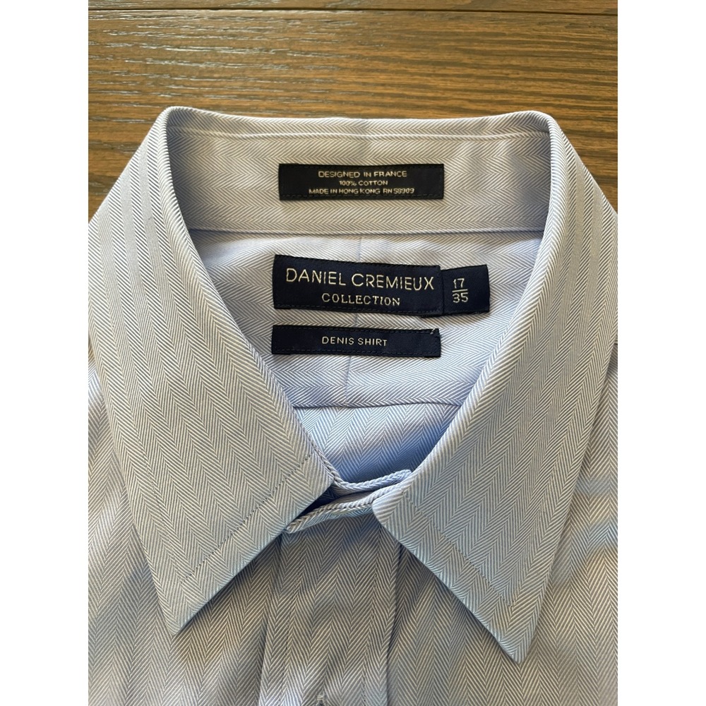 Daniel Cremieux Collection Denis Shirt Mens 17 35 Blue Herringbone Cotton NWT - Picture 2 of 4